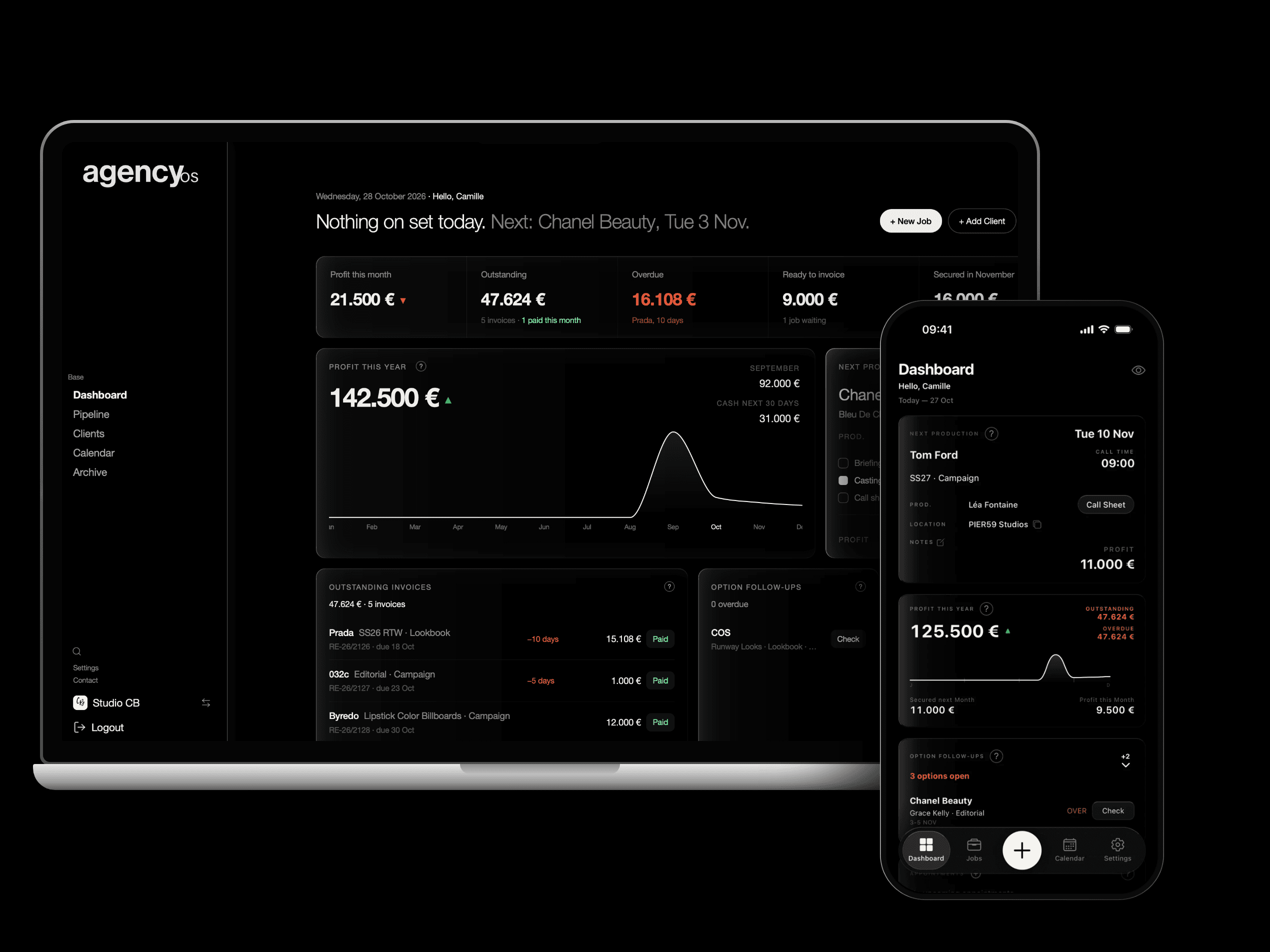 Agency OS Base dashboard on Mac and iPhone